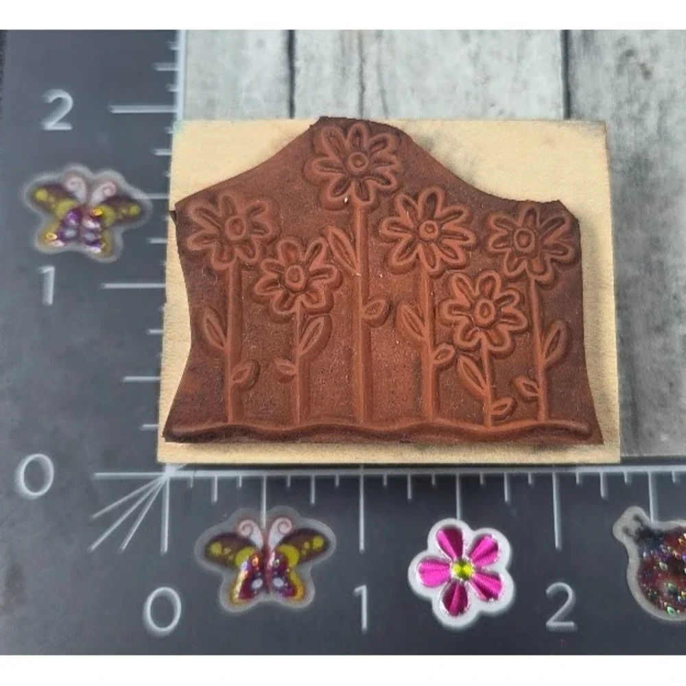 Hero Arts Row Of Perky Flowers D2397 Daisies Garden Rubber Stamp Wood #K30